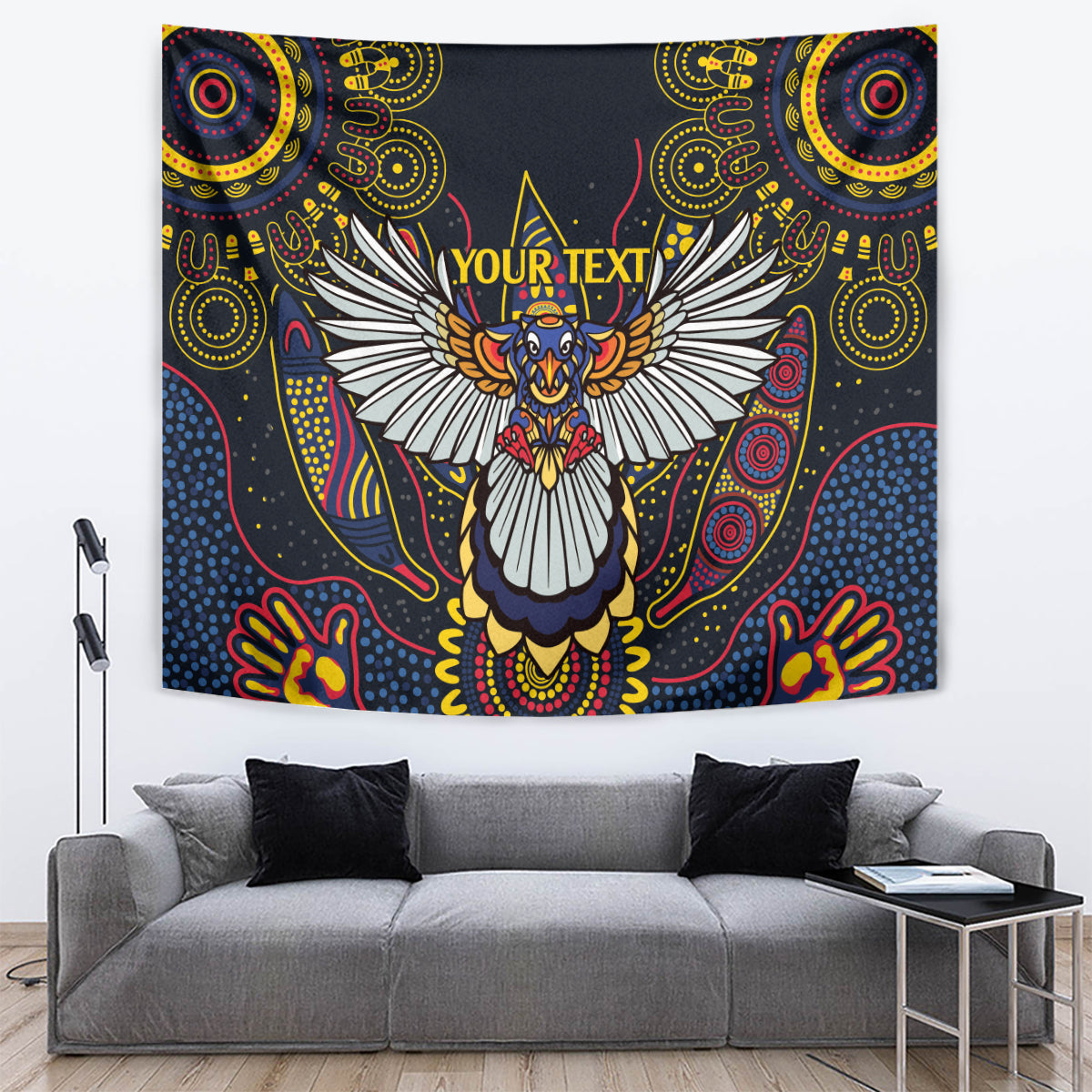 Custom Adelaide Football Tapestry With Crow Aboriginal Art Style