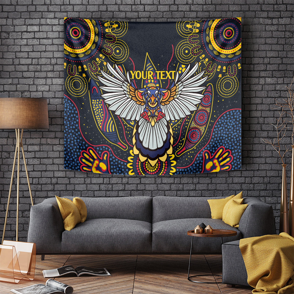 Custom Adelaide Football Tapestry With Crow Aboriginal Art Style