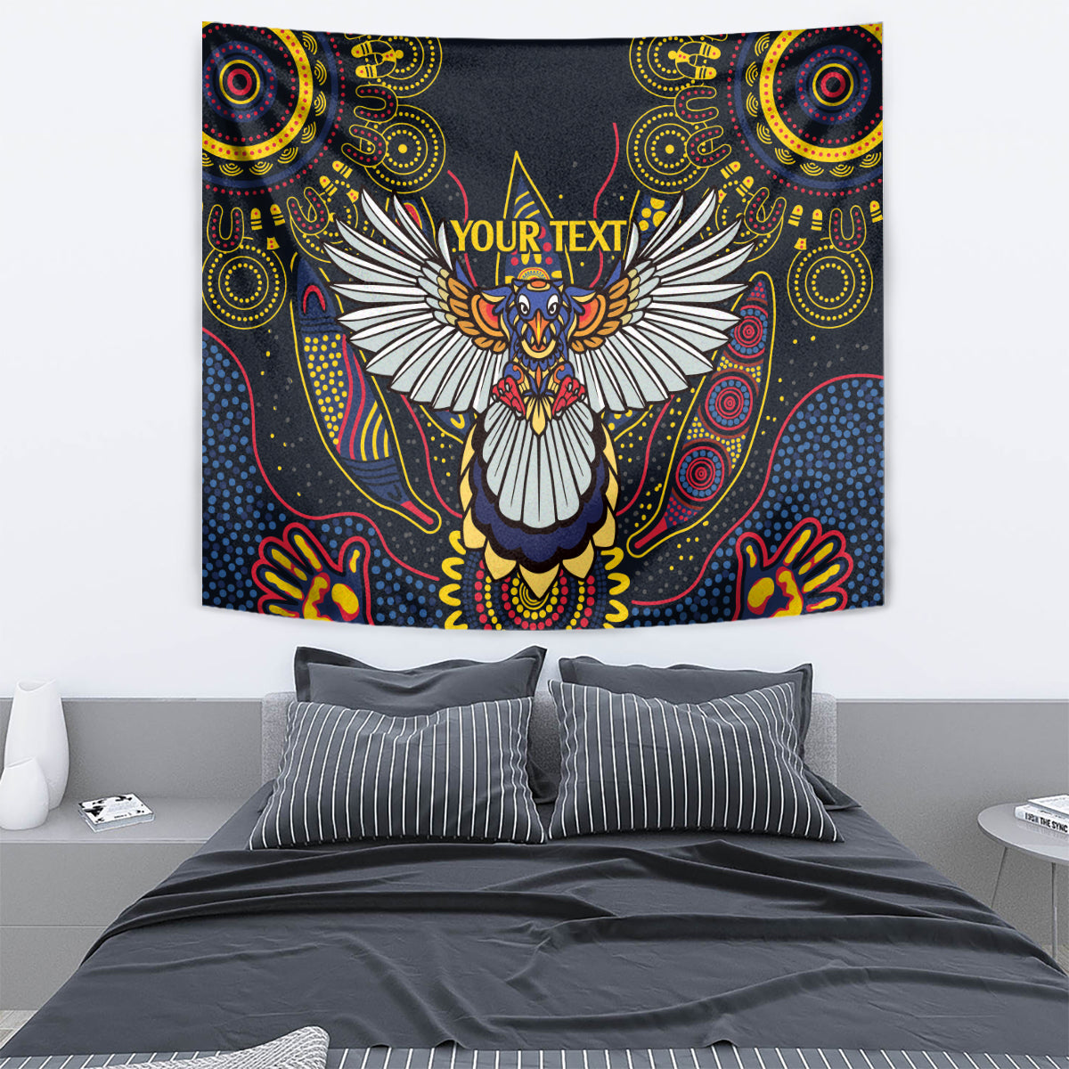 Custom Adelaide Football Tapestry With Crow Aboriginal Art Style