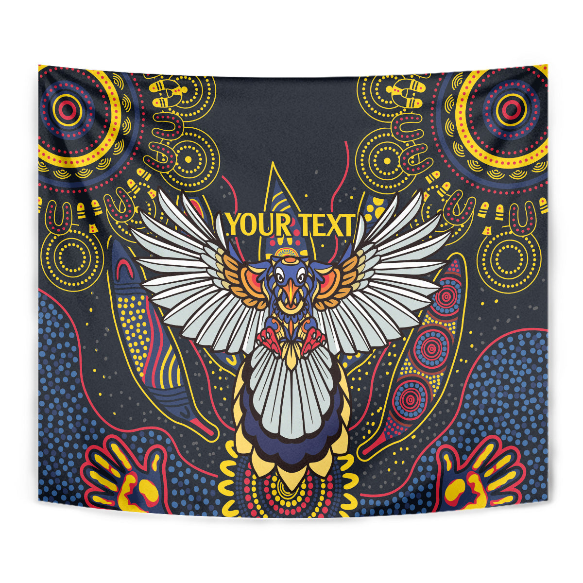 Custom Adelaide Football Tapestry With Crow Aboriginal Art Style