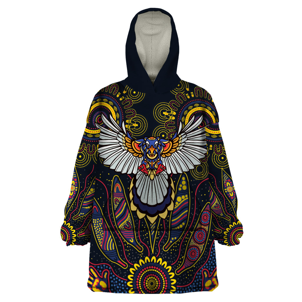 Custom Adelaide Football Wearable Blanket Hoodie With Crow Aboriginal Art Style