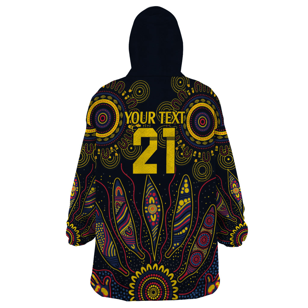 Custom Adelaide Football Wearable Blanket Hoodie With Crow Aboriginal Art Style