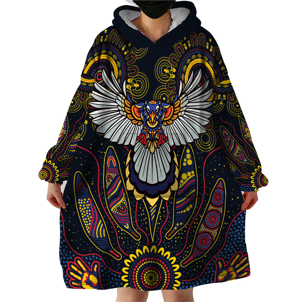 Custom Adelaide Football Wearable Blanket Hoodie With Crow Aboriginal Art Style