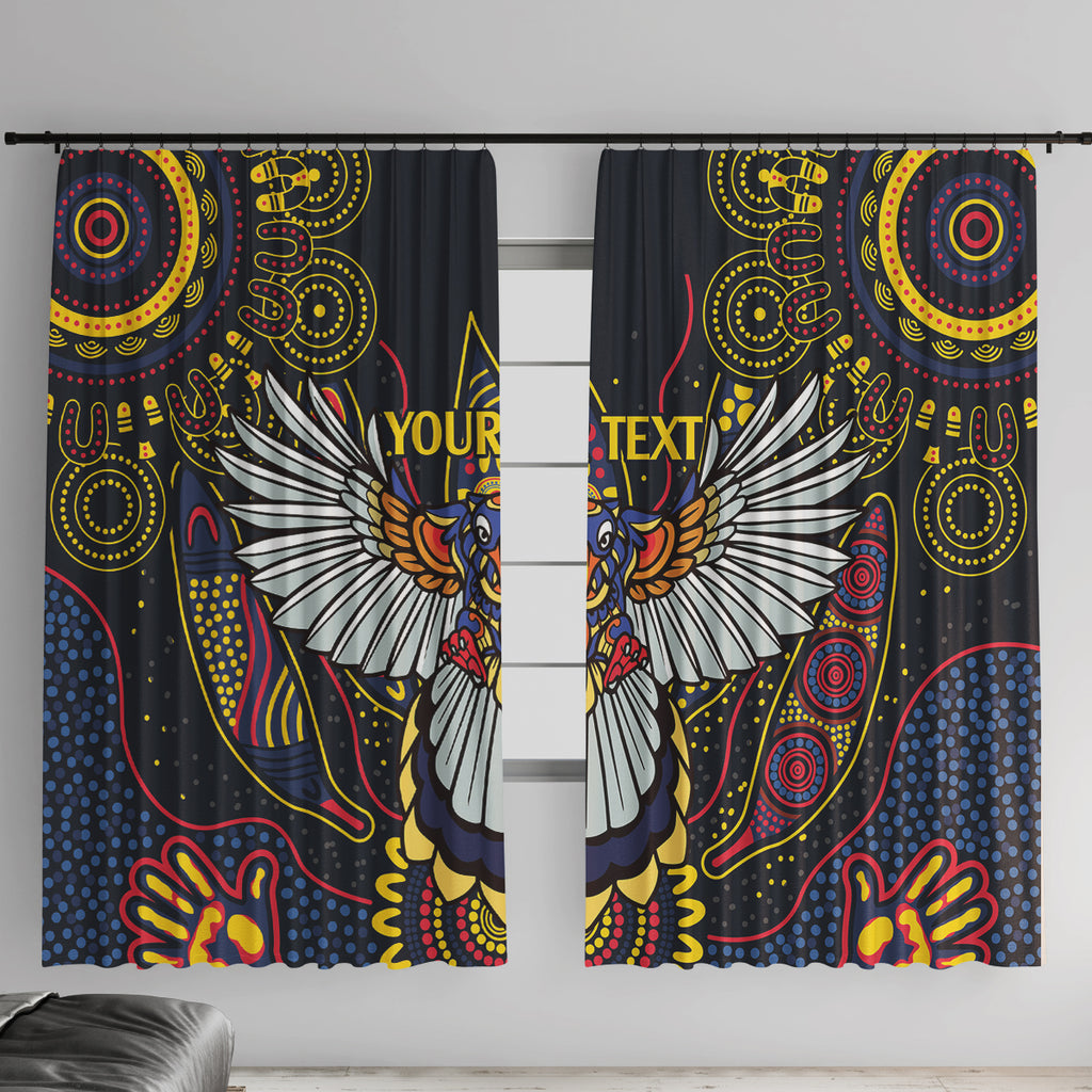 Custom Adelaide Football Window Curtain With Crow Aboriginal Art Style