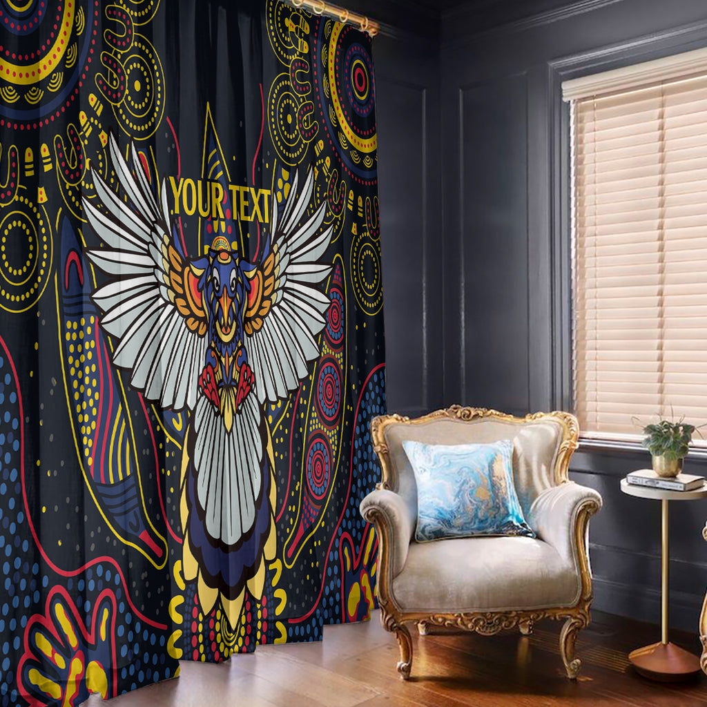 Custom Adelaide Football Window Curtain With Crow Aboriginal Art Style