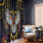 Custom Adelaide Football Window Curtain With Crow Aboriginal Art Style