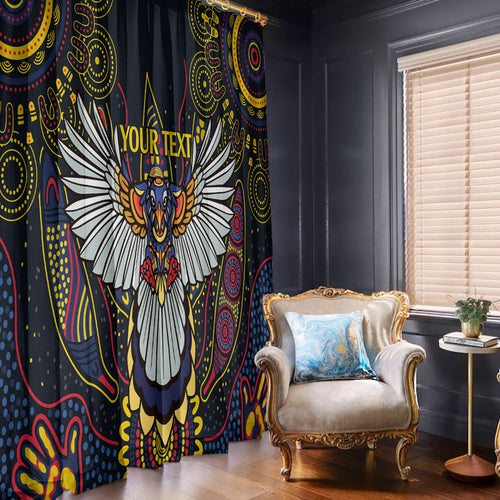 Custom Adelaide Football Window Curtain With Crow Aboriginal Art Style