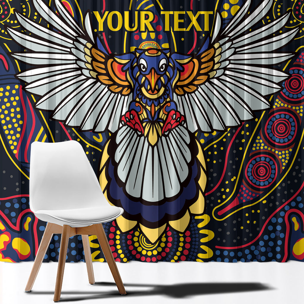 Custom Adelaide Football Window Curtain With Crow Aboriginal Art Style