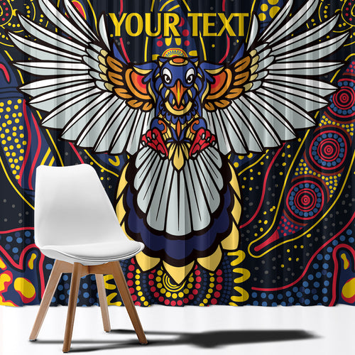 Custom Adelaide Football Window Curtain With Crow Aboriginal Art Style