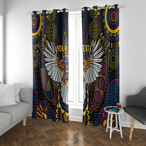 Custom Adelaide Football Window Curtain With Crow Aboriginal Art Style