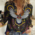 Custom Adelaide Football Women Casual Shirt With Crow Aboriginal Art Style