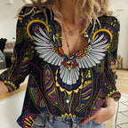Custom Adelaide Football Women Casual Shirt With Crow Aboriginal Art Style