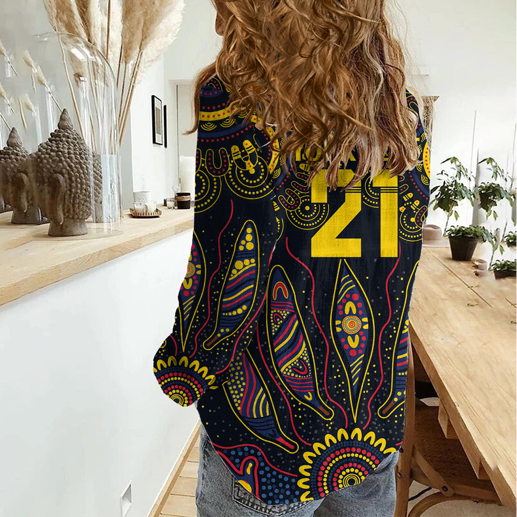 Custom Adelaide Football Women Casual Shirt With Crow Aboriginal Art Style
