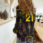 Custom Adelaide Football Women Casual Shirt With Crow Aboriginal Art Style