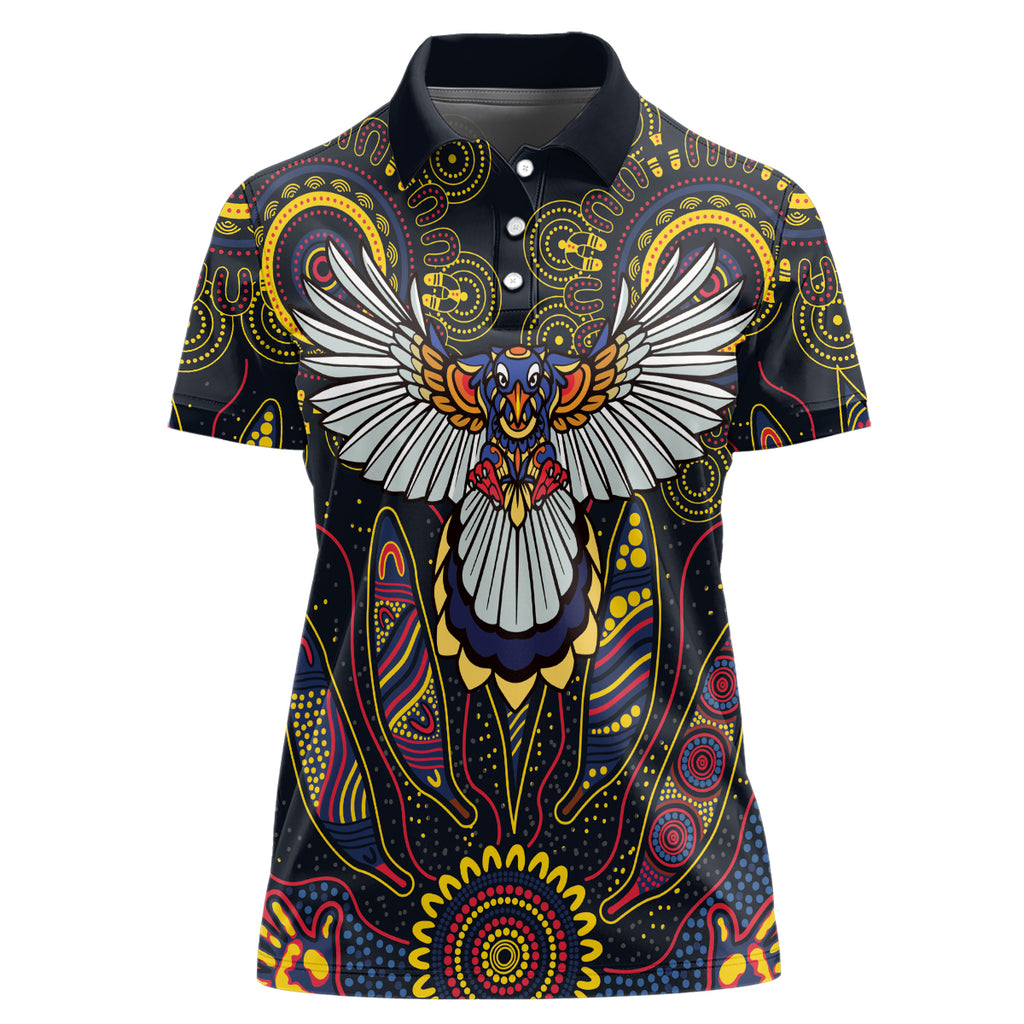 Custom Adelaide Football Women Polo Shirt With Crow Aboriginal Art Style