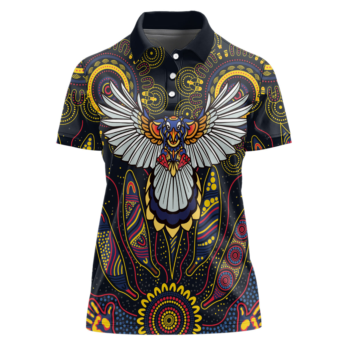 Custom Adelaide Football Women Polo Shirt With Crow Aboriginal Art Style