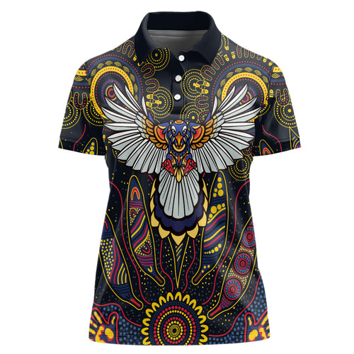 Custom Adelaide Football Women Polo Shirt With Crow Aboriginal Art Style