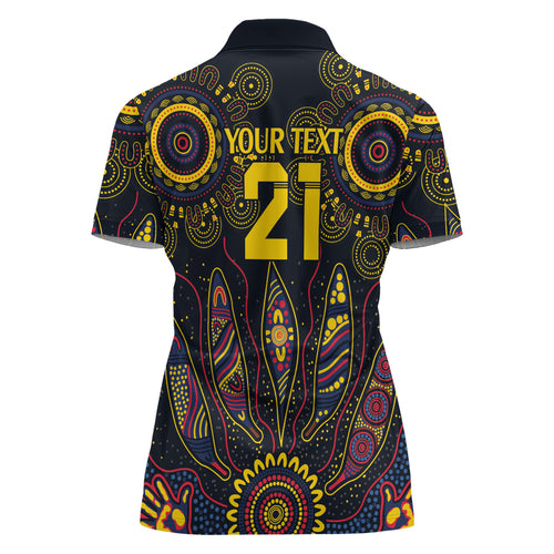 Custom Adelaide Football Women Polo Shirt With Crow Aboriginal Art Style