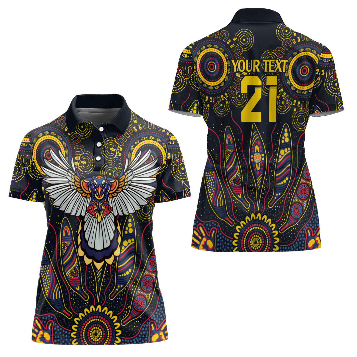 Custom Adelaide Football Women Polo Shirt With Crow Aboriginal Art Style