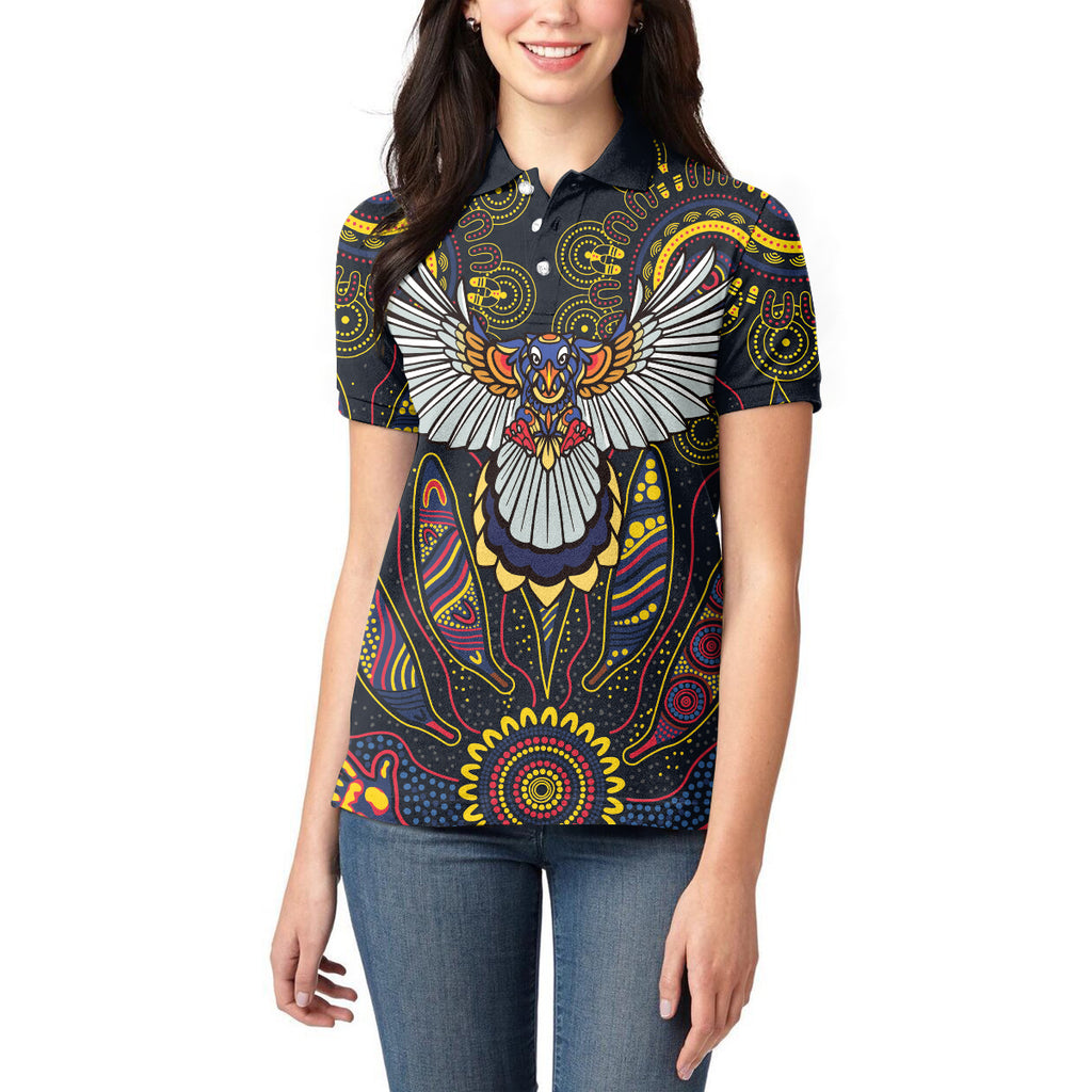 Custom Adelaide Football Women Polo Shirt With Crow Aboriginal Art Style