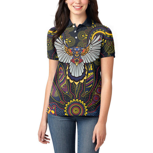 Custom Adelaide Football Women Polo Shirt With Crow Aboriginal Art Style