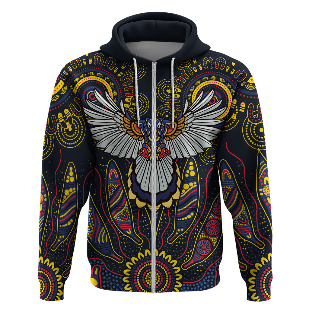 Custom Adelaide Football Zip Hoodie With Crow Aboriginal Art Style