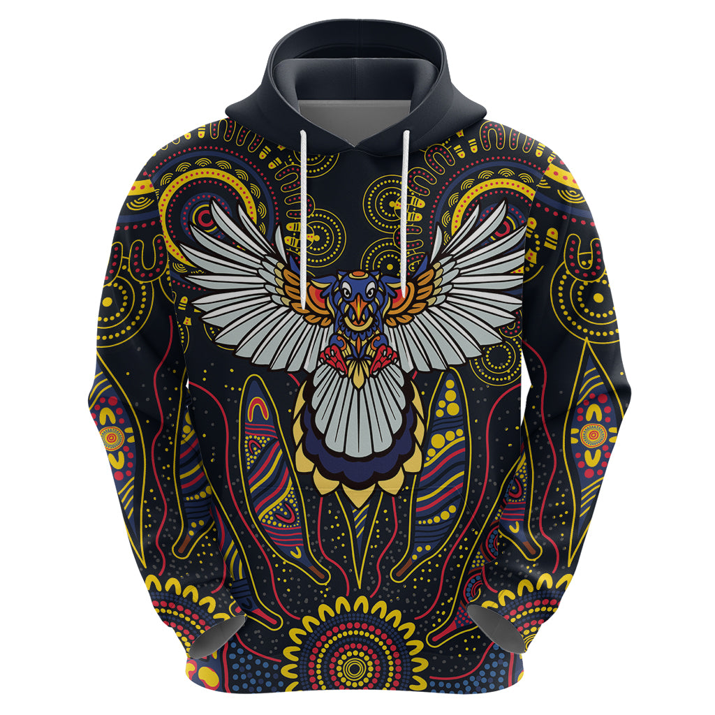 Custom Adelaide Football Zip Hoodie With Crow Aboriginal Art Style