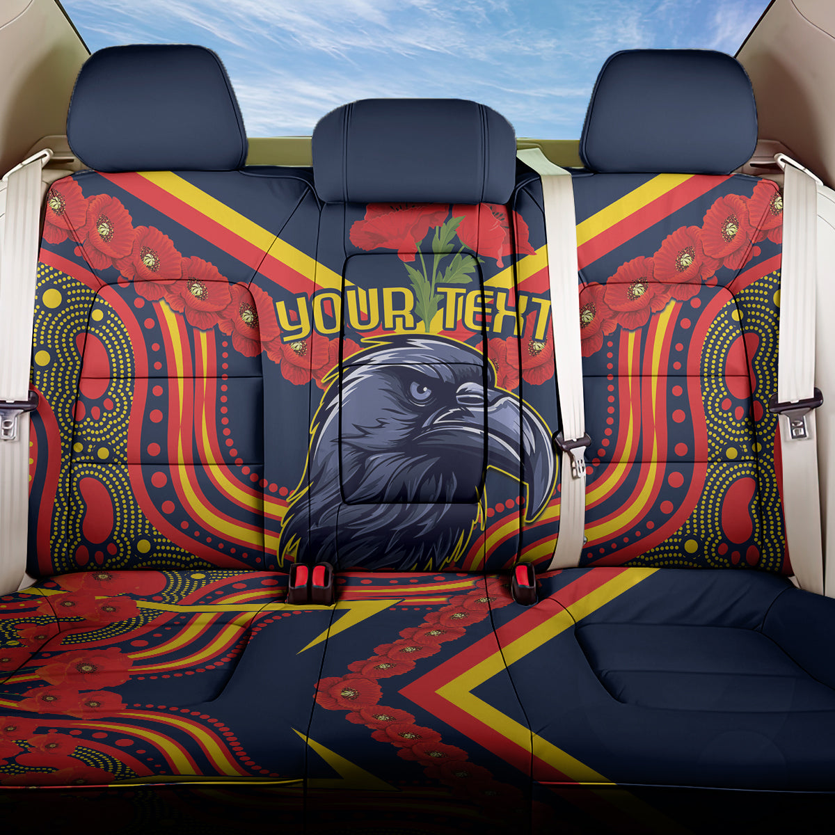 Custom Crows Football ANZAC Back Car Seat Cover Poppy Soldier With Aboriginal Dots Art