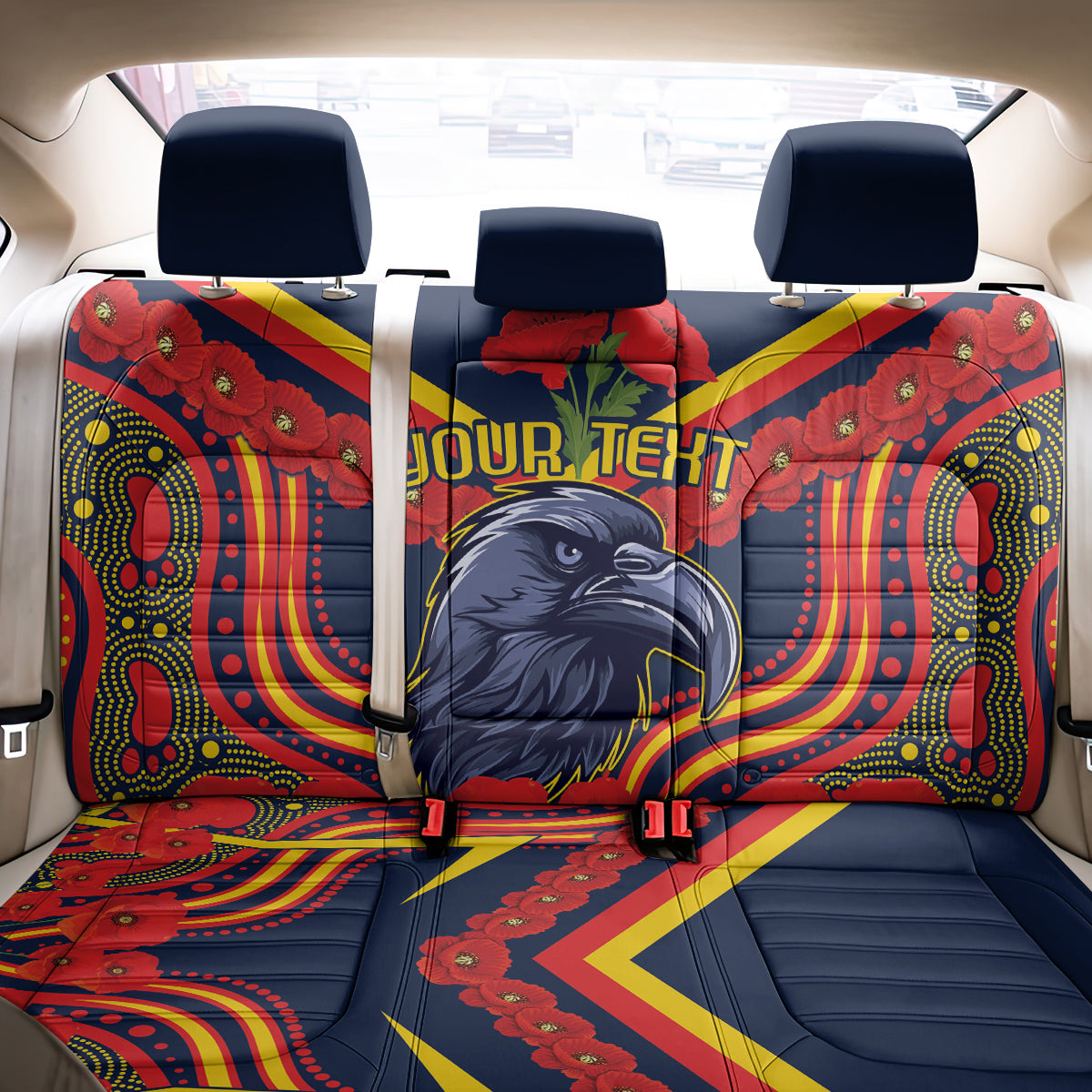 Custom Crows Football ANZAC Back Car Seat Cover Poppy Soldier With Aboriginal Dots Art