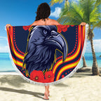 Custom Crows Football ANZAC Beach Blanket Poppy Soldier With Aboriginal Dots Art