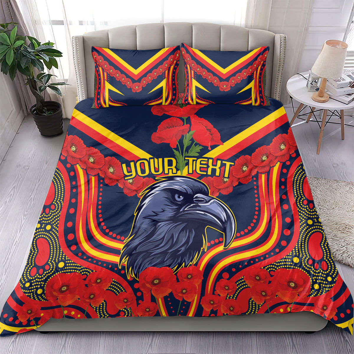 Custom Crows Football ANZAC Bedding Set Poppy Soldier With Aboriginal Dots Art