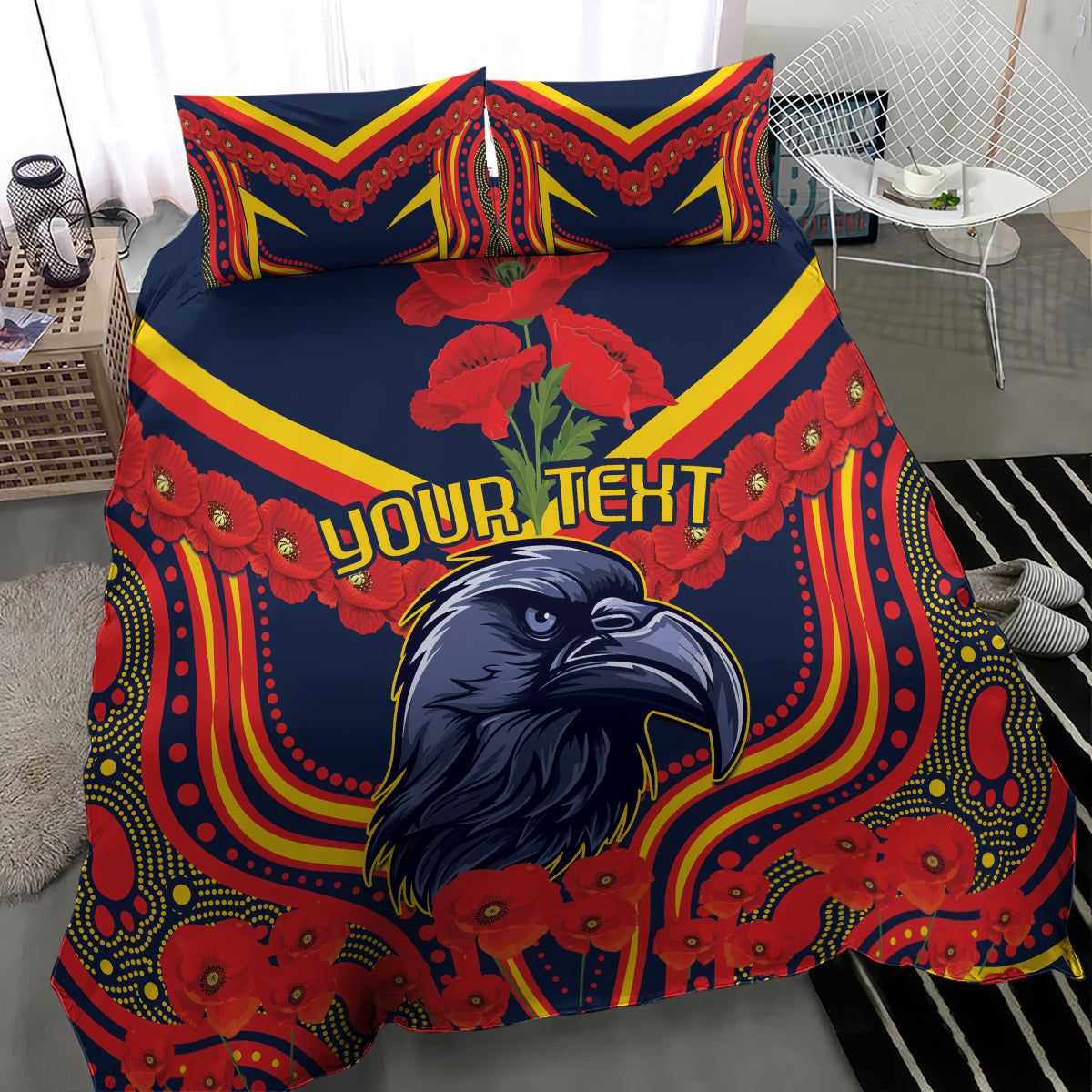 Custom Crows Football ANZAC Bedding Set Poppy Soldier With Aboriginal Dots Art