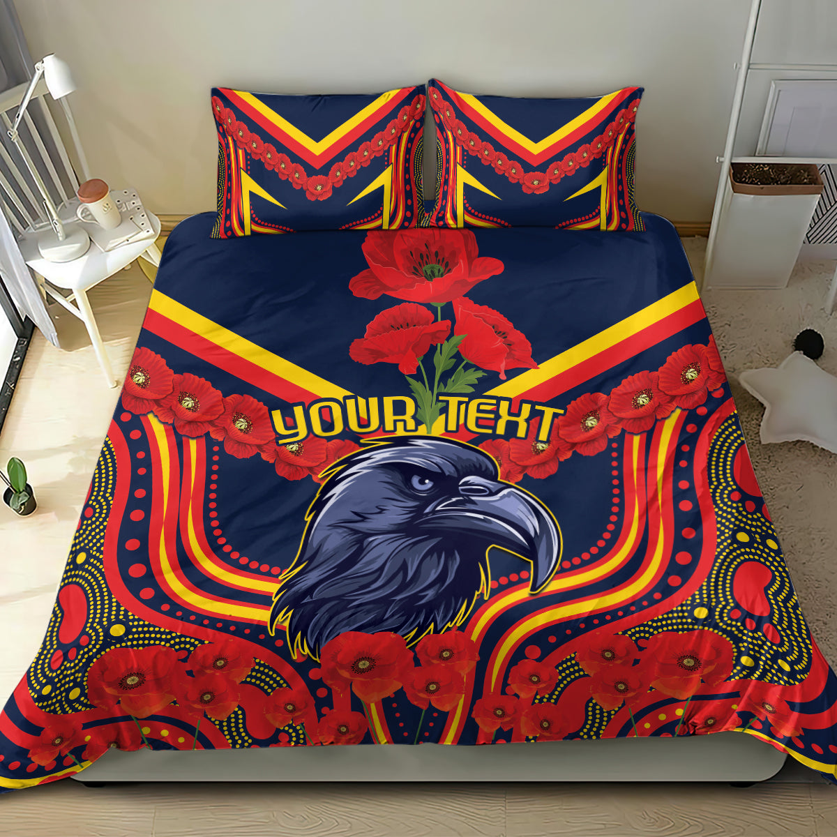 Custom Crows Football ANZAC Bedding Set Poppy Soldier With Aboriginal Dots Art