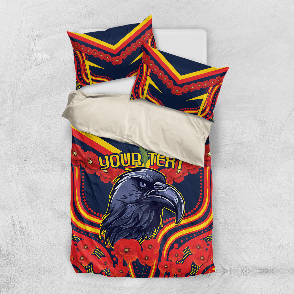 Custom Crows Football ANZAC Bedding Set Poppy Soldier With Aboriginal Dots Art
