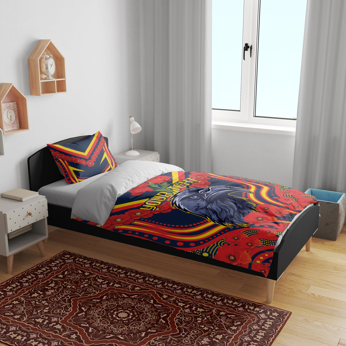 Custom Crows Football ANZAC Bedding Set Poppy Soldier With Aboriginal Dots Art