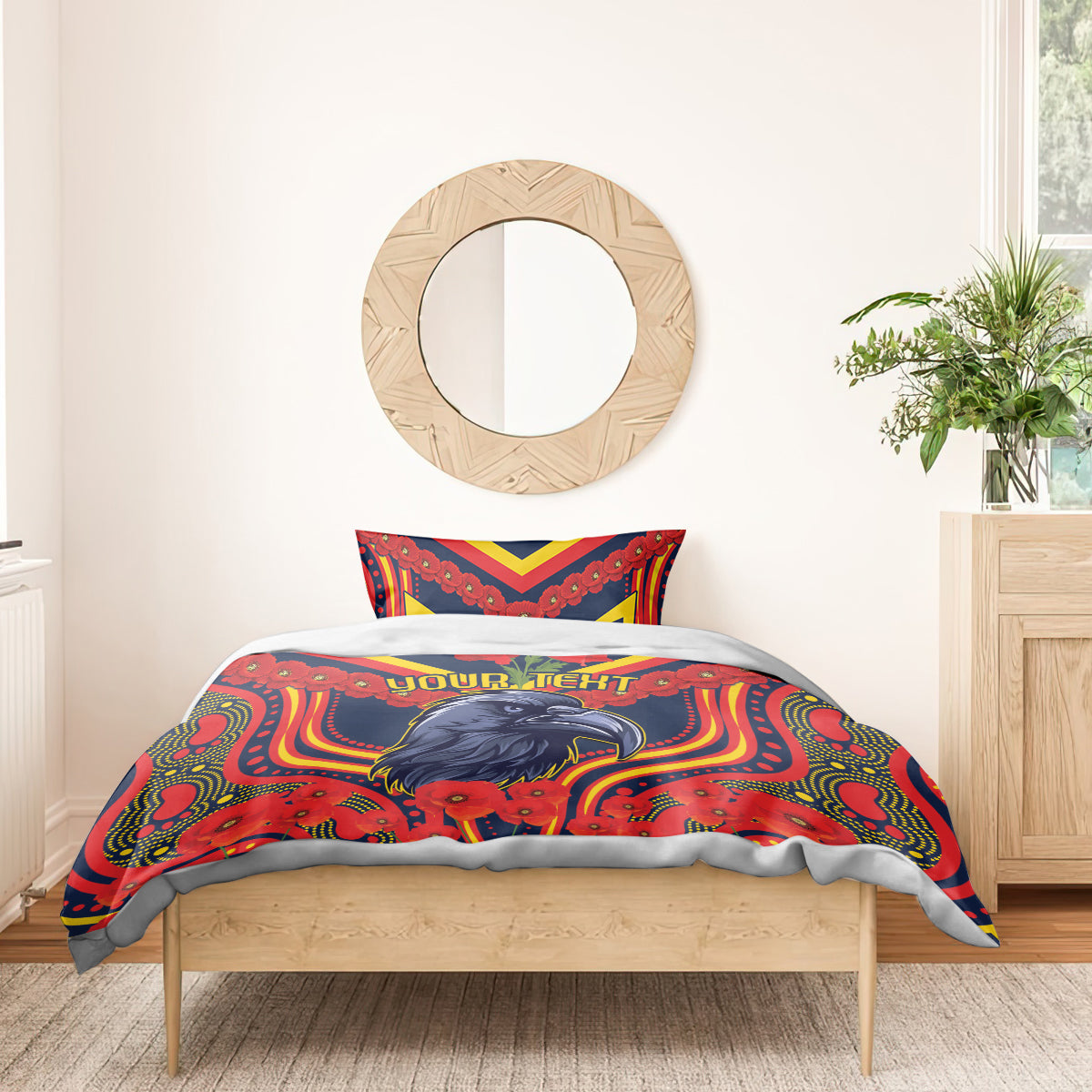 Custom Crows Football ANZAC Bedding Set Poppy Soldier With Aboriginal Dots Art
