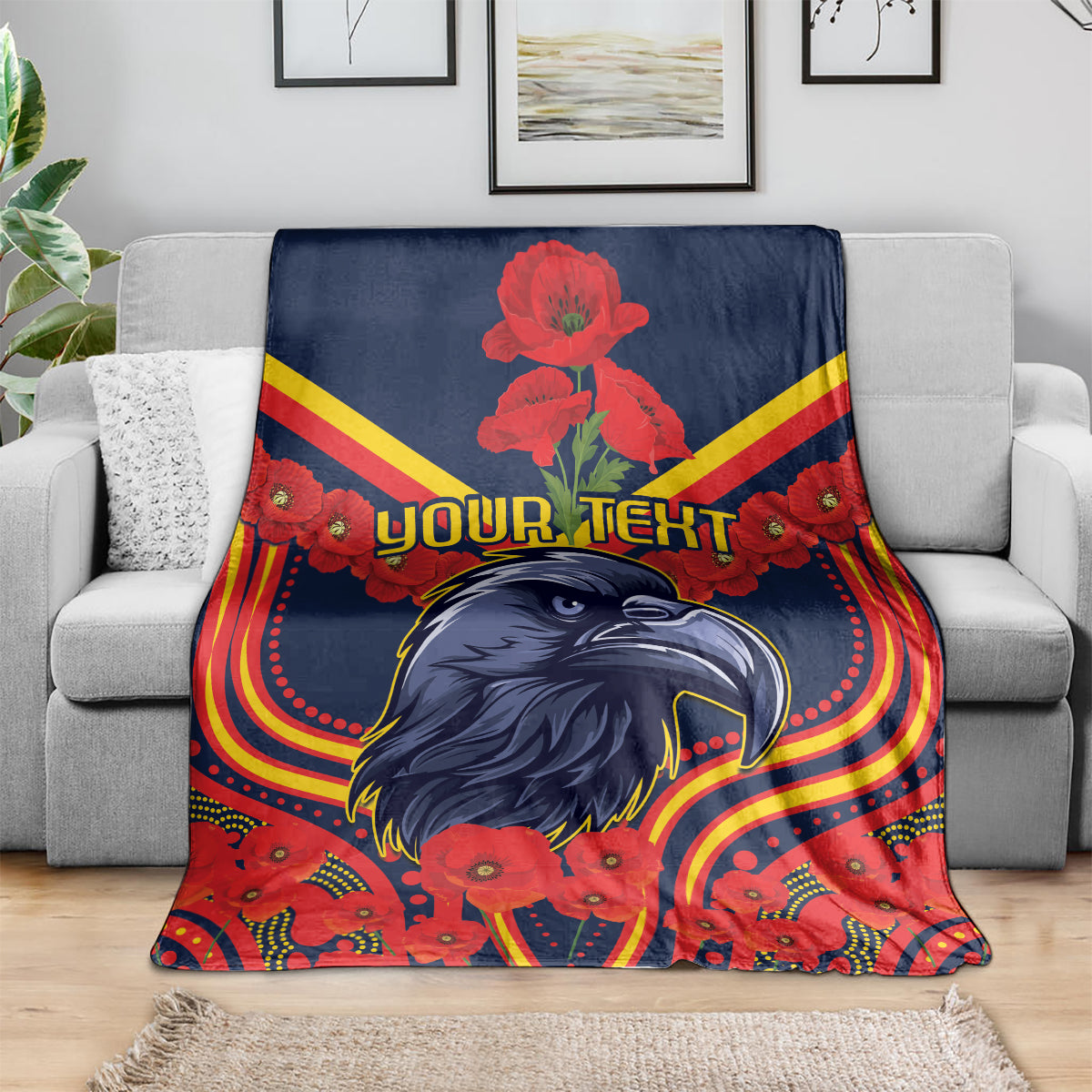 Custom Crows Football ANZAC Blanket Poppy Soldier With Aboriginal Dots Art