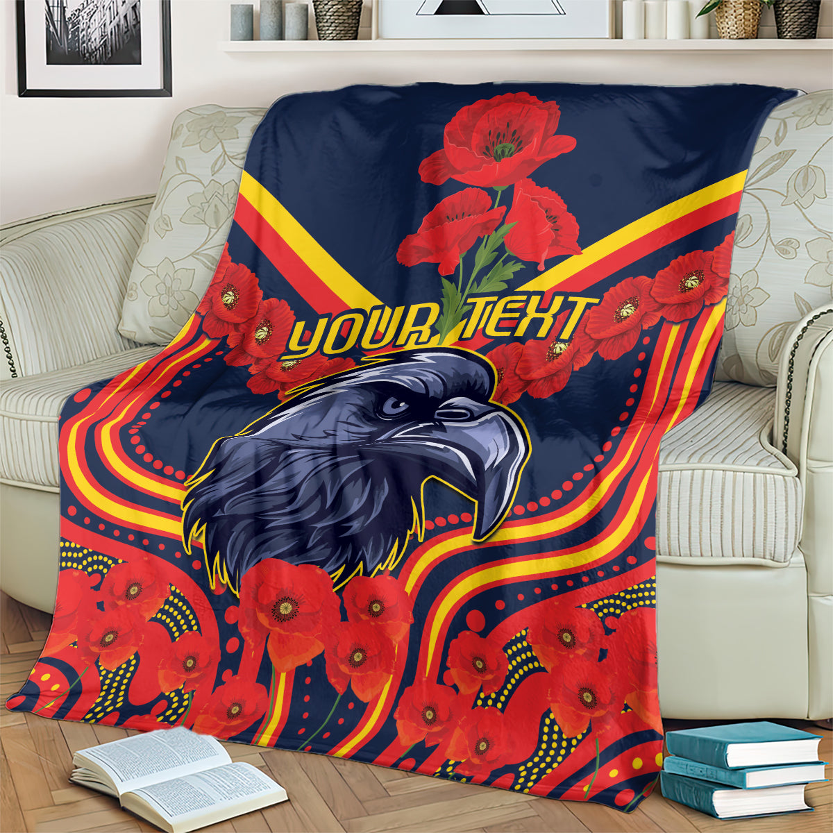Custom Crows Football ANZAC Blanket Poppy Soldier With Aboriginal Dots Art