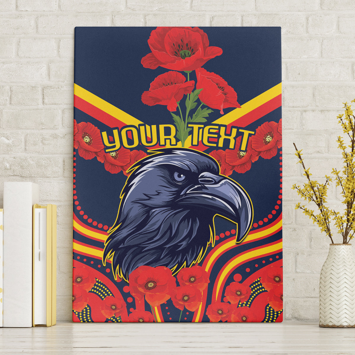 Custom Crows Football ANZAC Canvas Wall Art Poppy Soldier With Aboriginal Dots Art