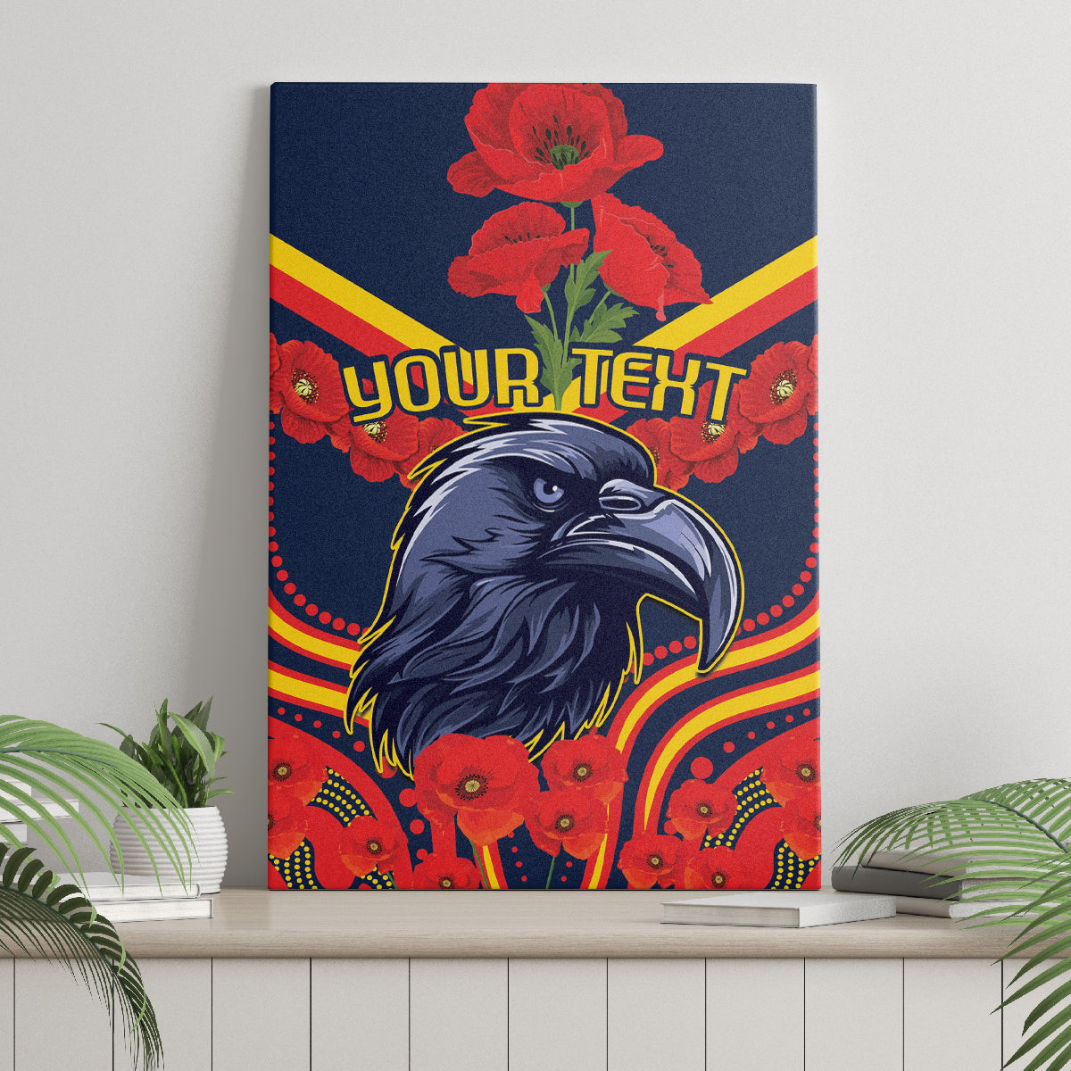 Custom Crows Football ANZAC Canvas Wall Art Poppy Soldier With Aboriginal Dots Art