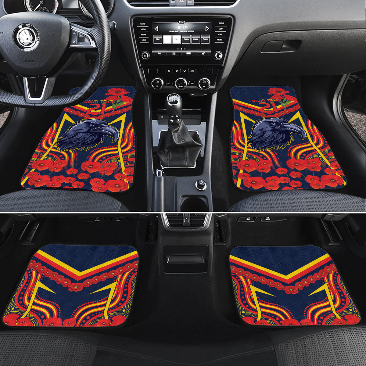 Custom Crows Football ANZAC Car Mats Poppy Soldier With Aboriginal Dots Art
