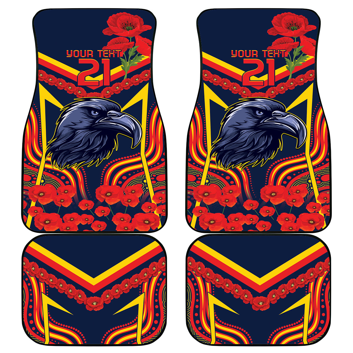 Custom Crows Football ANZAC Car Mats Poppy Soldier With Aboriginal Dots Art
