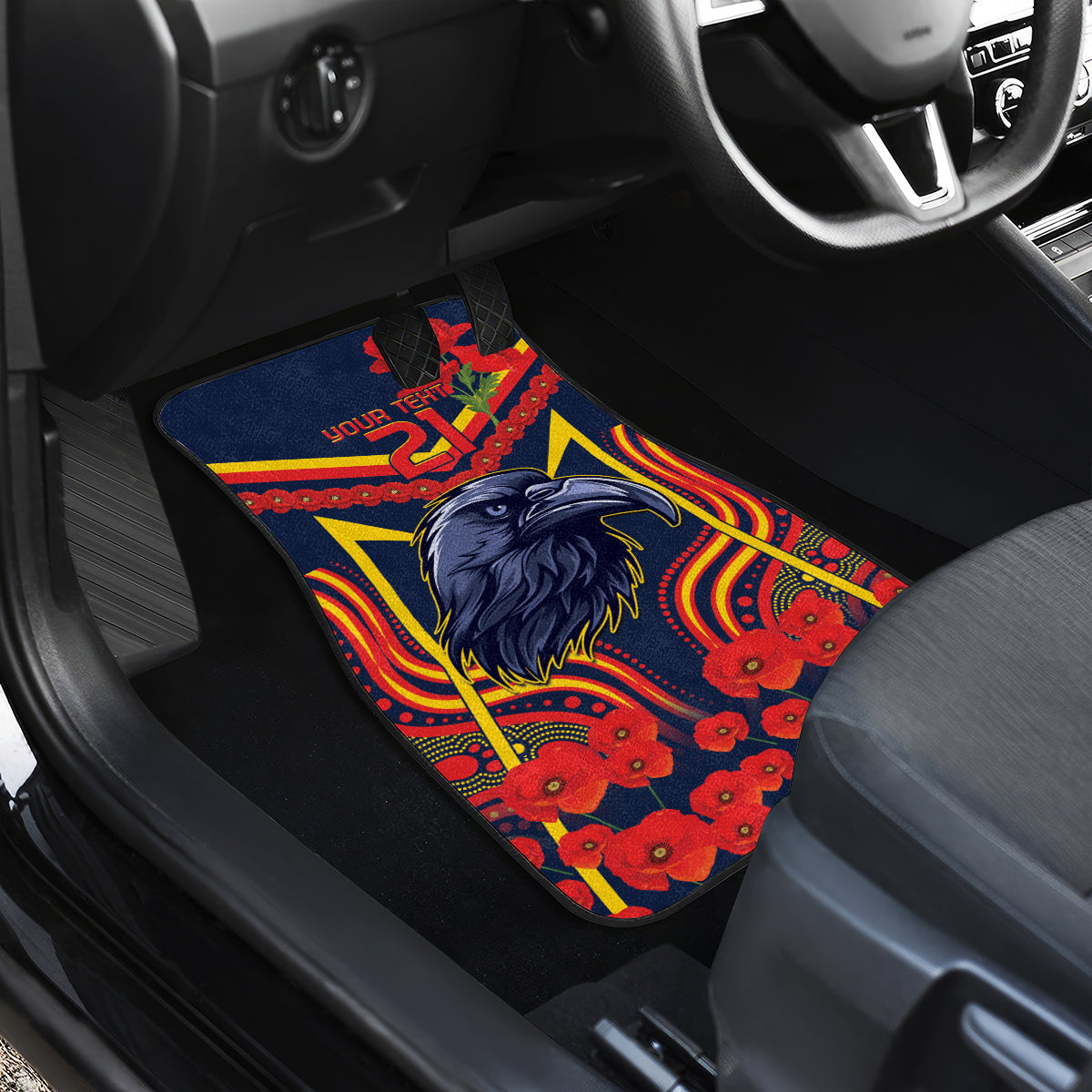 Custom Crows Football ANZAC Car Mats Poppy Soldier With Aboriginal Dots Art