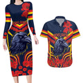 Custom Crows Football ANZAC Couples Matching Long Sleeve Bodycon Dress and Hawaiian Shirt Poppy Soldier With Aboriginal Dots Art