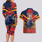 Custom Crows Football ANZAC Couples Matching Long Sleeve Bodycon Dress and Hawaiian Shirt Poppy Soldier With Aboriginal Dots Art