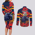 Custom Crows Football ANZAC Couples Matching Long Sleeve Bodycon Dress and Long Sleeve Button Shirt Poppy Soldier With Aboriginal Dots Art