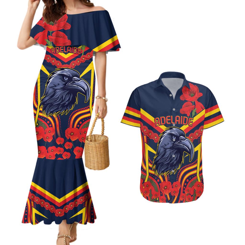 Custom Crows Football ANZAC Couples Matching Mermaid Dress and Hawaiian Shirt Poppy Soldier With Aboriginal Dots Art