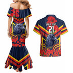 Custom Crows Football ANZAC Couples Matching Mermaid Dress and Hawaiian Shirt Poppy Soldier With Aboriginal Dots Art