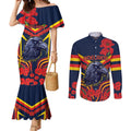 Custom Crows Football ANZAC Couples Matching Mermaid Dress and Long Sleeve Button Shirt Poppy Soldier With Aboriginal Dots Art