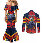 Custom Crows Football ANZAC Couples Matching Mermaid Dress and Long Sleeve Button Shirt Poppy Soldier With Aboriginal Dots Art
